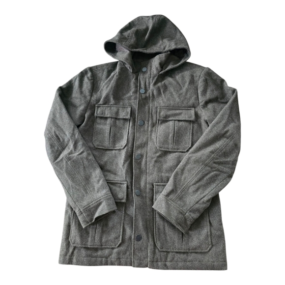 Banana Republic Green Wool Blend Winter Jacket Men Coat Hoodie Green Rare Heavy - Picture 2 of 16